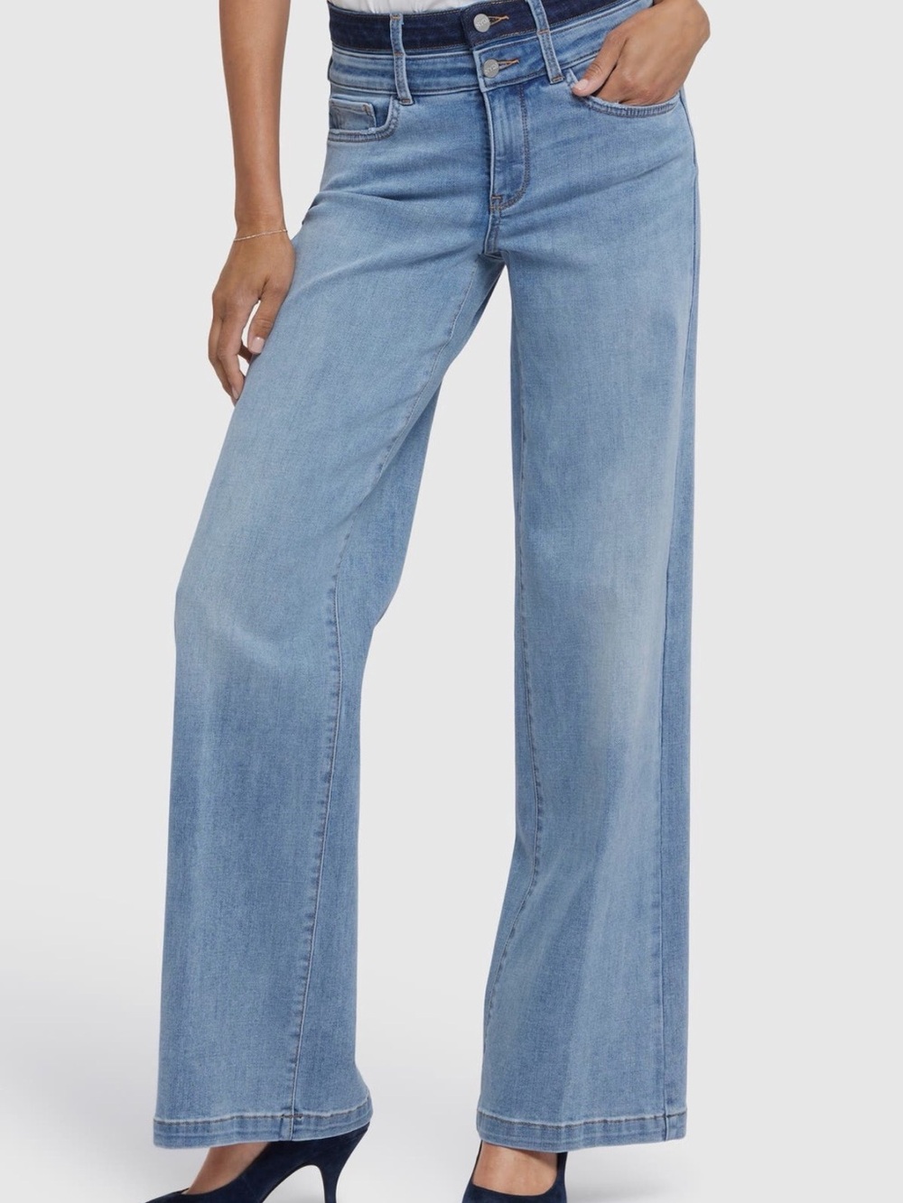 Teresa high waist contrast waistband wide leg jeans